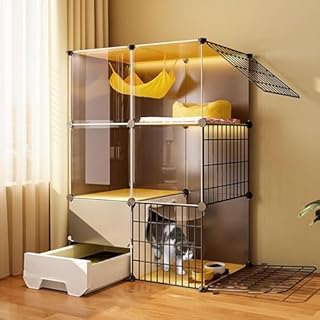 Gabbia per Gatti da Interno, Gabbia per Gatti da Esterno - Gabbie per Gatti da Interno di Grandi Dimensioni con lettiera, recinto Fai da Te per Animali Domestici, Cuccia in Metallo, Facile d