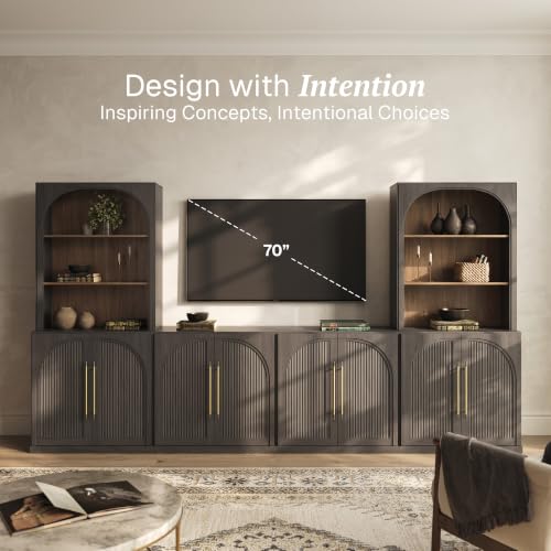 Image of BELLEZE Jagger 130 inch Wall Unit 5-Piece Modular TV Stand - Ebony