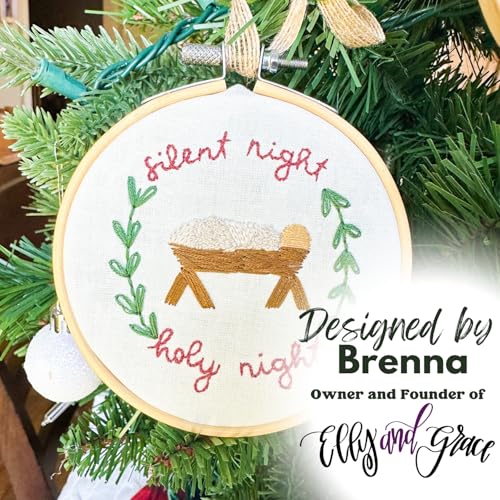 Image of Elly & Grace Christian Embroidery Kit with Embroidery Hoop, Easy Embroidery Kit for Beginners and Adults, Full Embroidery Hoop Kit with Needles and Thread Included (Silent Night)
