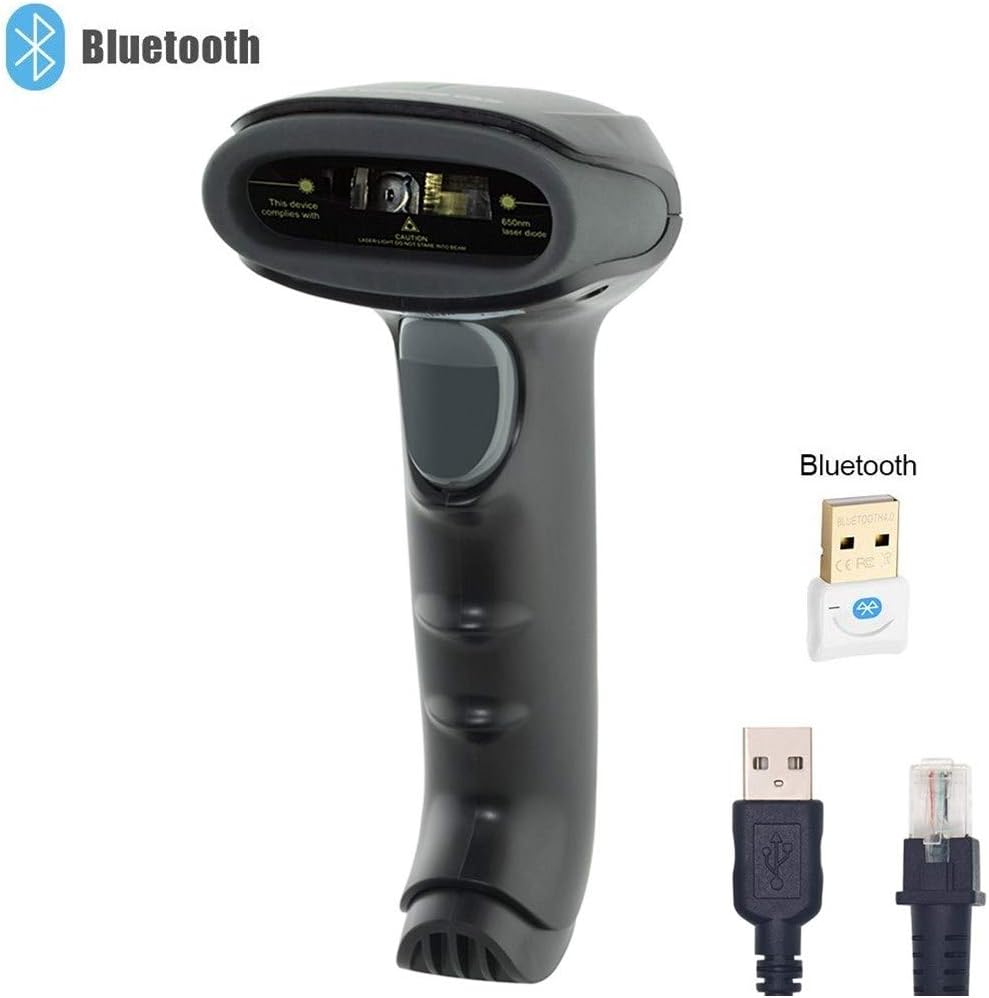 Bluetooth Wireless Barcode Scanner, Wonsidary 2 in 1 Wireless & Wired 1D Handheld Bar Code Scanner Reader Work with Ipad iPhone Android Phone Tablet Computer Supports Windows Mac OS Android iOS