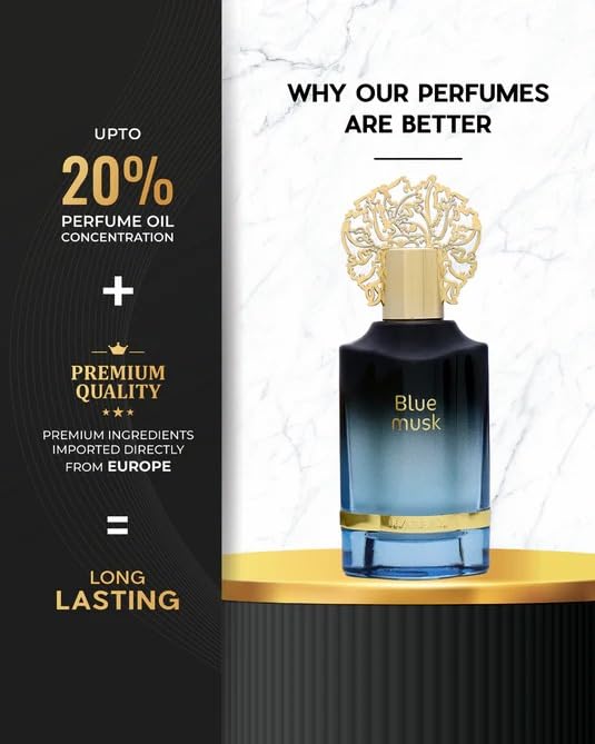Image of NASEEM Blue Musk Aqua Parfum 55 ML | Luxury Perfume for Men | Natural, Alcohol Free, Long Lasting Fragrance