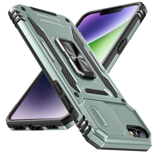 iPhone SE3 SE2 SE 8 7 ケース リング付き 耐衝撃 pc+tpu 車載ホルダー対応 軽量 薄型 擦り傷防止 取り出し易い 360°回転 スタンド機能 リング 携帯カバー ミッドナイトグリーン LR-10-SE3-06