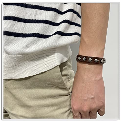 Image of Xusamss Hip Hop Alloy Star Wristband Leather Cuff Bracelet,7.5inches