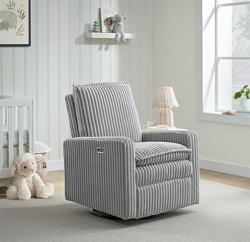 Image of Oxford Baby Uptown Power Recliner /Glider, Corduroy, Ash Gray