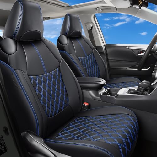 Image of Huidasource Car Seat Covers Fit for Toyota RAV4 Full Set, Leather Seat Protector Fit for 2019-2024 Toyota Rav4 XLE LE XLE Premium Limited(Not for Hybrid /Adventure /TRD Off-Road /Prime, Black&Blue)