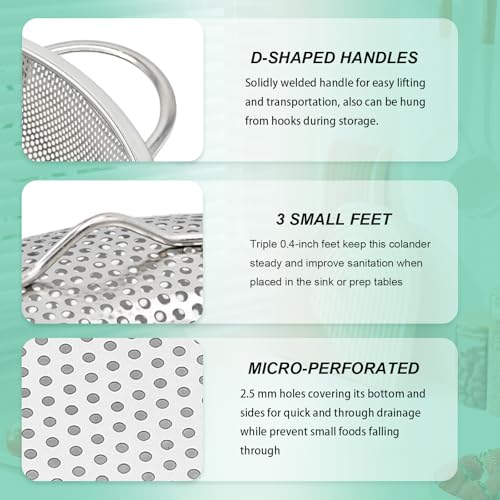 JIDSPWLS Stainless Steel Colander, 3-Quart Micro-Perforated Metal Colander Strainer with Handle for Kitchen/Draining Pasta/Rinsing Vegetables Fruits,Dishwasher Safe - 8.8 Inches - Thumbnail 3