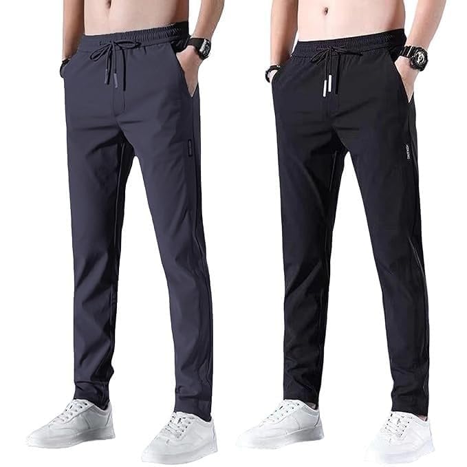 Image of Men's Lycra Solid Track Pants Combo Pack of 2