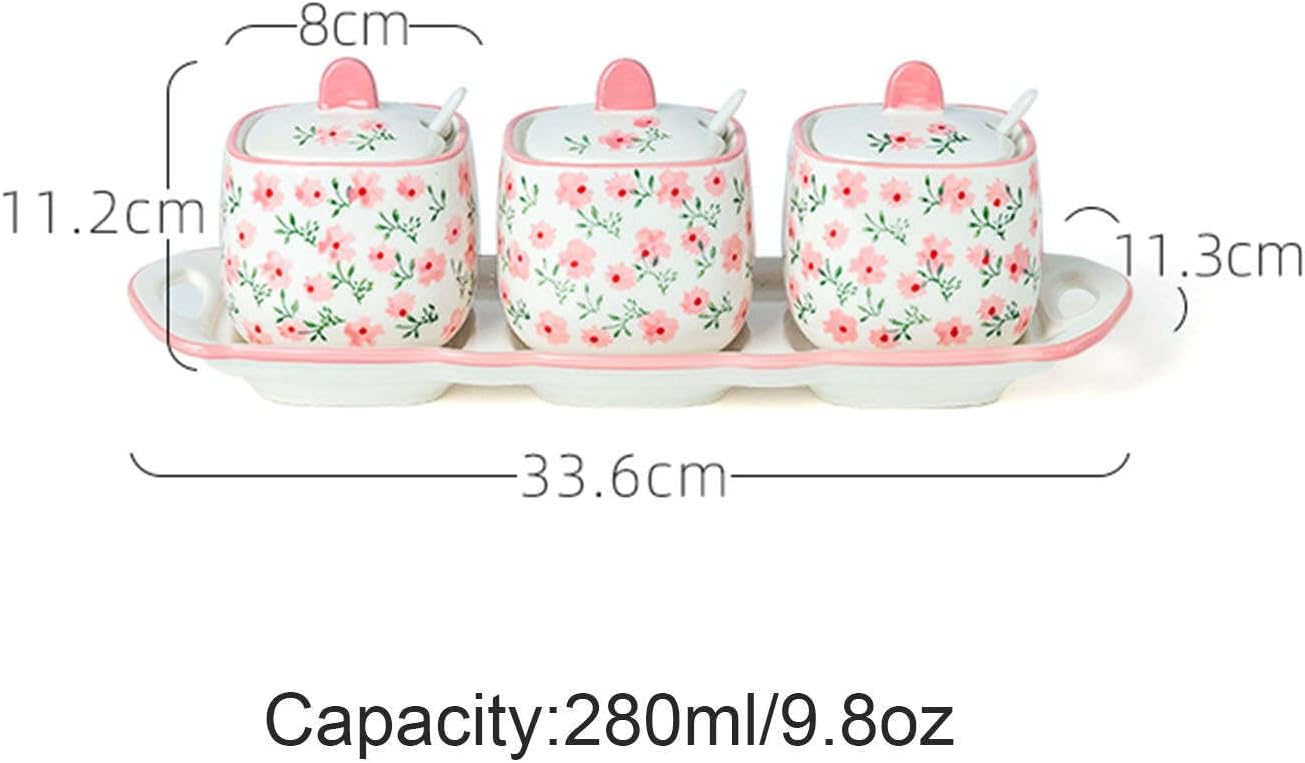 European style Hand Drawn Pattern Sugar Bowl with Lid Ceramic Teacup Shape Sugar Pot Coffee Accessories Sugar Pourer Kitchen Storage-Red-one Milk Pot (Pink 3 Set)