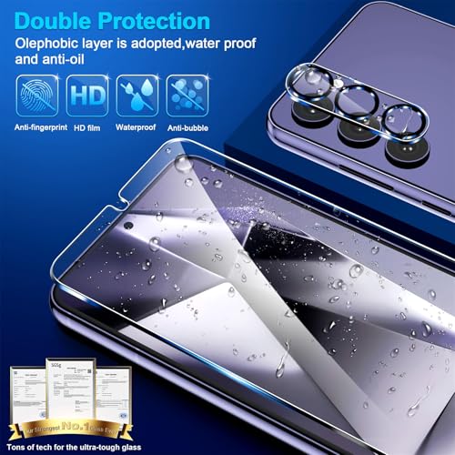 Image of firtstnow 3 Pack for Samsung Galaxy S24 Plus Screen Protector Tempered Glass + 3 Pack Camera Lens Protector, Military Grade Shatterproof, 9H Hardness, Fingerprint Unlock, Case Friendly 6.7 Inch
