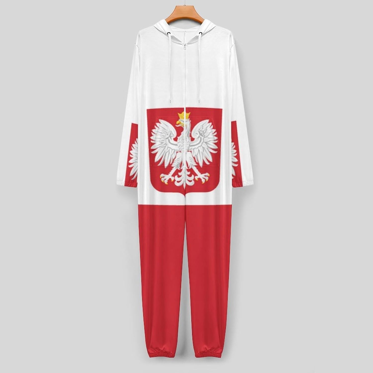 Flag of Poland with Eagle Adult Pajamas Onesie with Hood Pocket Jumpsuits One Piece Sleepwear