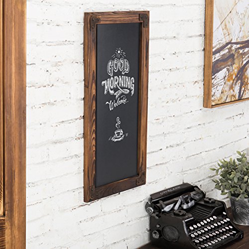 Mygift Wall-Mounted Large Chalkboard Sign - 12 X 25-Inch Burnt Wood Frame Erasable Blackboard With Metal Accent Corners #TOP2