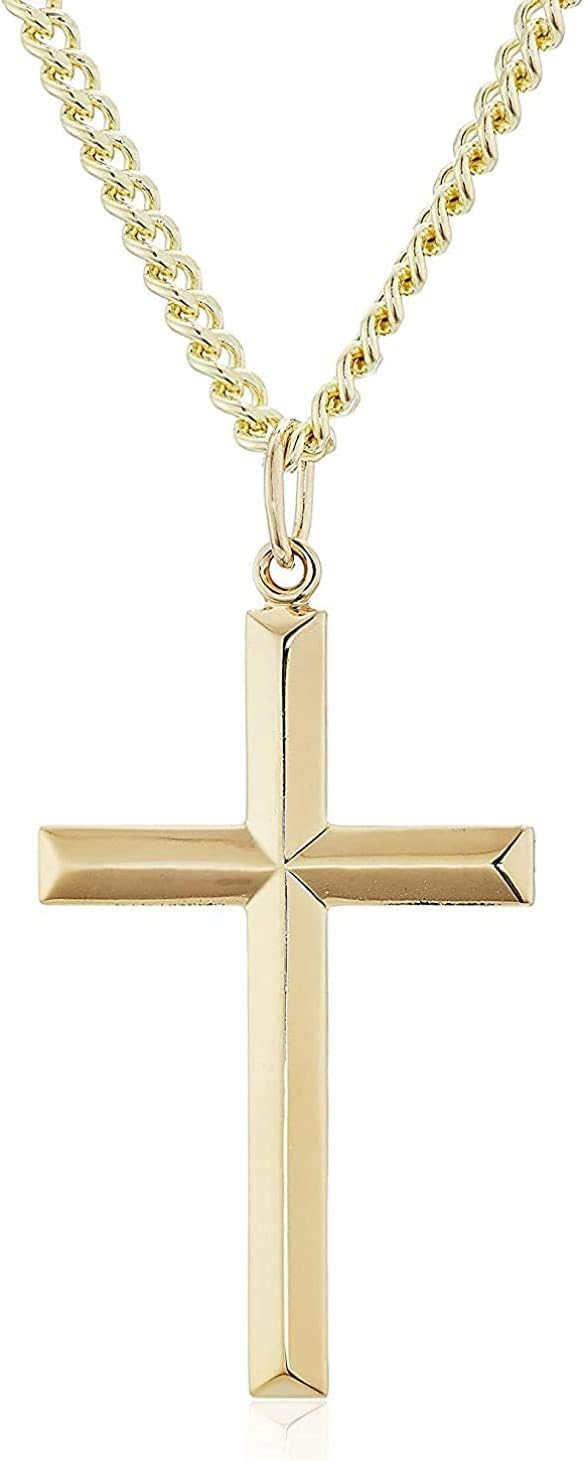RIVETING JEWELRYRIVETING JEWELRY 24K Gold Chain Style Cross Pendant Necklace Strong Clasp for MEN 24ct 3MM Thin for Charms Miami Cuban Link Diamond Cut Religious Beveled Edge