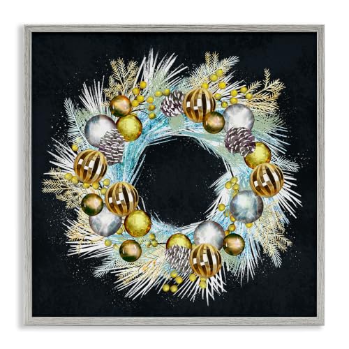 Gleaming Seasonal Pine Wreath, 24 x 24 Inch Framed Giclée Print