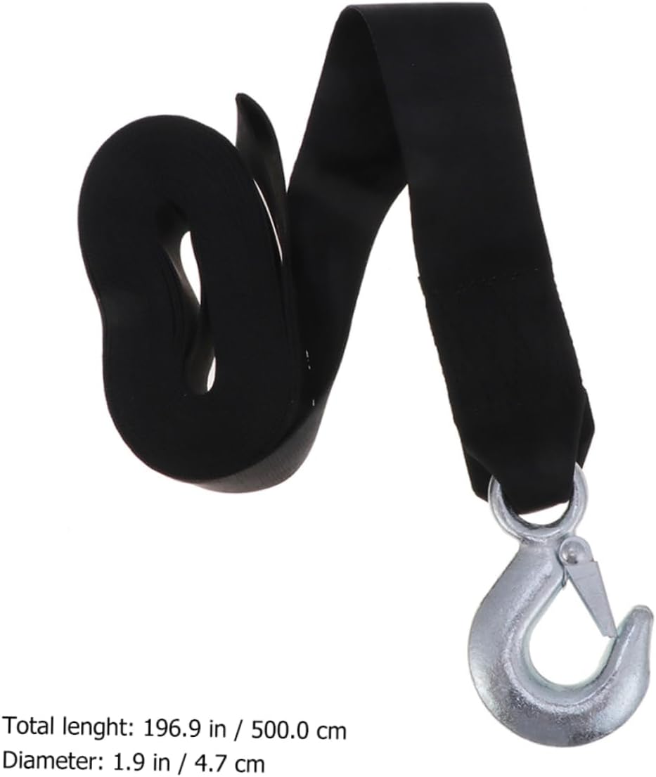 Winch Strap with Hook 1.5 Ton 4.7cm Wide Polyester Black