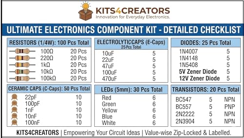 Image of Electronics Component Kit, 250+ Components, Resistors, LEDs, Capacitors, Diodes, Transistors