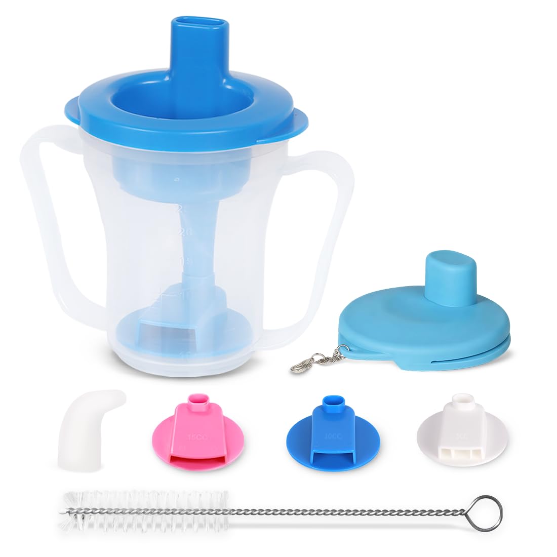 Vaso regulador de disfagia para personas que traguen y trastornos, dispensa 5 cc o 10 cc de líquido cada vez, no se utiliza espesante, evita asfixia cuando sufre disfagia (azul 1 unidad)