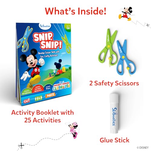 Image of Skillmatics Scissor Skills Activity Book - Snip Snip Mickey Mouse Clubhouse, 25 Fun Cutting & Creative Activities, 2 Child-Safe Scissors, Fine Motor Skills Craft Kit, Gifts for Kids Ages 3, 4, 5, 6, 7