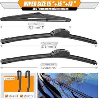AUTOBOO 15"+15" Windshield Wipers with 13 Inch Rear Wiper Blade Replacement for Jeep wrangler JK 2008-2018,Jeep wrangler 2007-2017-Original Factory Quality (Pack of 3)