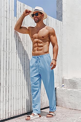 Image of Gafeng Mens Linen Pants Yoga Casual Beach Summer Harem Baggy Trousers