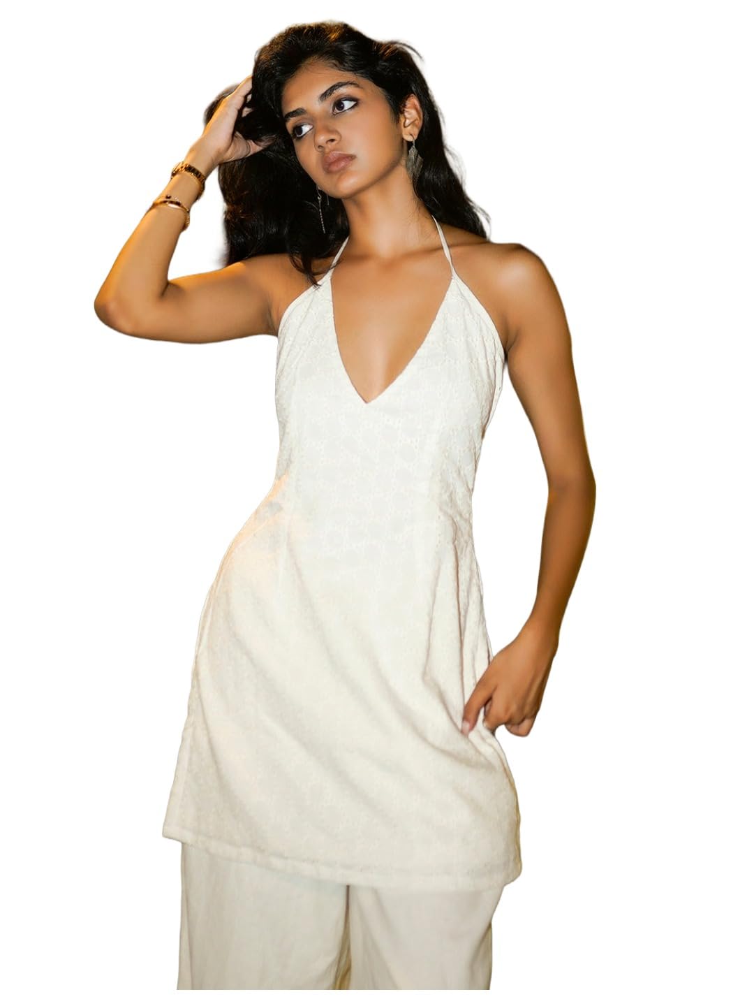 gosriki Women’s Ikat Printed White Sleeveless Top | Strappy Casual Tunic | Lightweight Rayon Summer Wear-picture-35