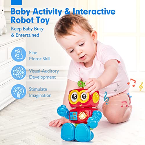 hahaland toys for 1 year old boys - Activity Robot Baby Toys for 1 Year Old - Musical Light up Poseable Fine Motor Skill Toys for 12 Months - Interactive Montessori Toys for 1 Year Old Birthday Gift