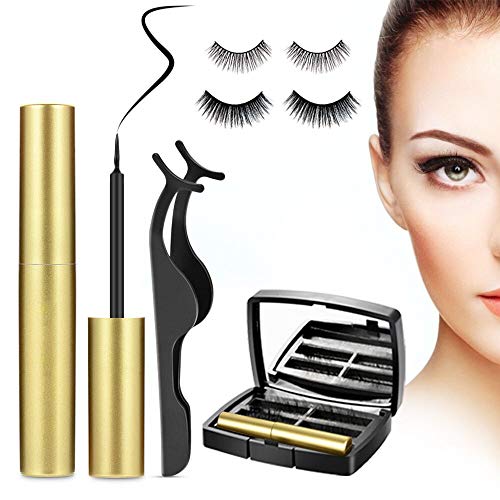Preisvergleich Produktbild Magnetische Wimpern mit magnetischen Wimpern, 2 Paar wiederverwendbare natürliche 3D-Magnetwimpern, wasserdichte und langlebige magnetische Wimpern mit Pinzette, einfach zu bedienen, ohne Kleber (b)