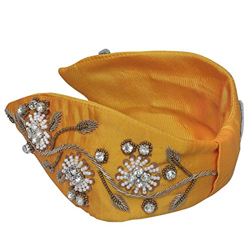 Nnr Beaded Hair Bands For Girls And Women, Hand Made Embroidery Hair Bands For Parties And Functions, Pack Of 1 Pcs – Yellow