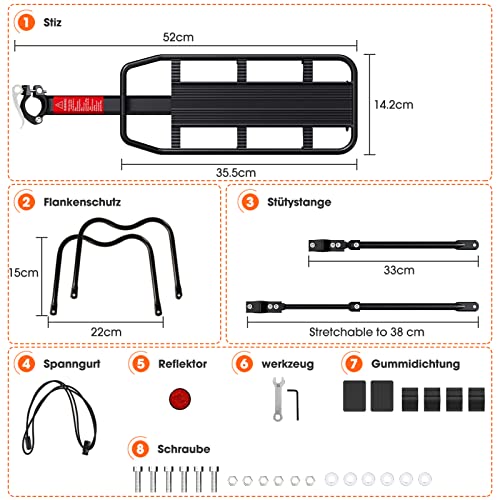 Fahrrad Gepäckträger Fahrradgepäckträger 24-29 Zoll, Einstellbare Mountainbike Gepäckträger, Universal leicht Aluminiumlegierung Fahrradträger Maximalbelastung 100kg, Heckgepäckträger mit Reflektor