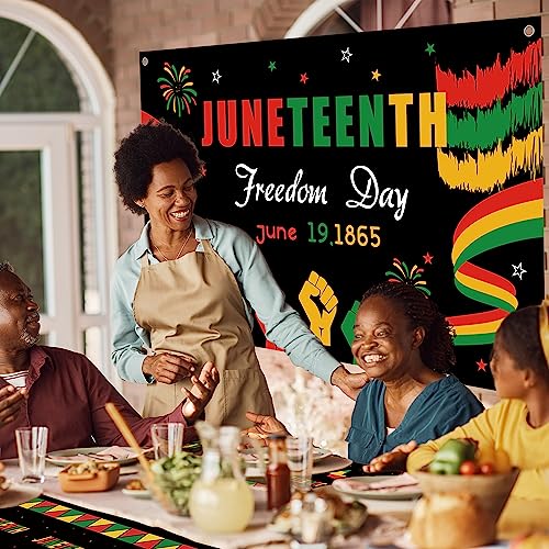 2 Pcs Juneteenth Photo Booth Backdrop & Tablecloth, 19Th June 1865 African American Independence Freedom Day Black History Month Black Pride Wall Hanging Party Supplies Decorations #TOP4