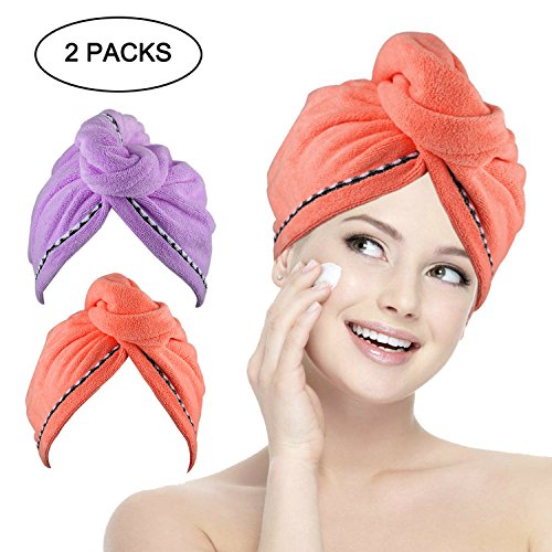Miracu 2 Pack Hair Drying Towels, Quick Dry Ultra Absorbent Microfiber Hair Towel Turban Wrap Shower Head Towel for Women, Girls and Children