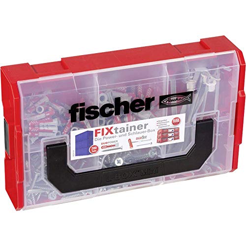 fischer FixTainer DuoPower/DuoTec mit Schraube, Power- & Schlauer-Box mit 200 Teilen, Universaldübel, Kippdübel + Schrauben, praktische Werkzeugkiste mit Tragegriff & Klicksystem, Dübelset