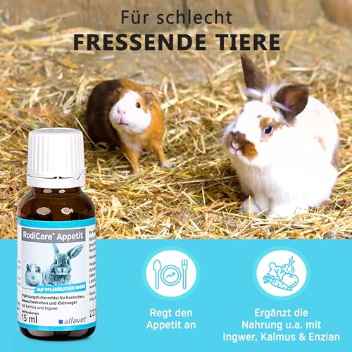 Alfavet RodiCare Appetit für schlecht fressende Nager, Ergänzungsfuttermittel für Kaninchen, Meerschweinchen und Kleinnager, 15 ml mit Dosierspritze