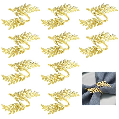 10 Stück Serviettenringe Gold, 7 X 5 cm Servietten Ring, Elegante Goldene Serviettenringe, Metall Serviettenschnallen, Blattform Napkin Rings Für Hochzeit, Valentinstag, Festliche Tischdekoration
