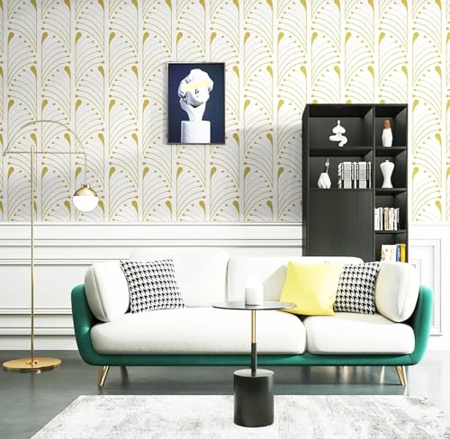 Image of Veki Luxury Floral & Botanical Geometric Wallpaper Mural - Waterproof, Moisture-Proof, Self-Adhesive PVC Wall Sticker for Home & Hotel Decoration (45cm x 300cm) (White Curve)