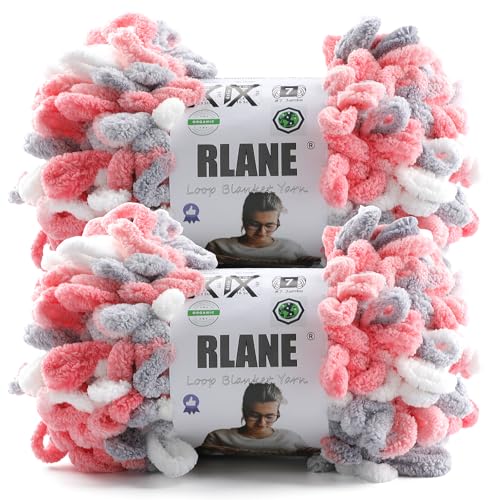 Image of Loop Yarn for Finger Knitting Soft - Chunky Yarn for Hand Knitting - 2 Pack of 180 G /6.4 Oz - #7 Jumbo - 18 Yards - Chenille Blanket Yarn for Crocheting Blankets (2, Pink - White - Gray)