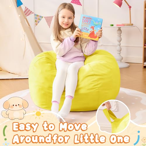 Image of Bean Bag Chairs for Kids - 2.5FT Round Memory Foam Furniture BeanBag Chair - Kids /Teens Bean Bag Sofa with Soft Micro Fiber Cover - Fluffy Couch for Playroom Living Room Bedroom, Yellow