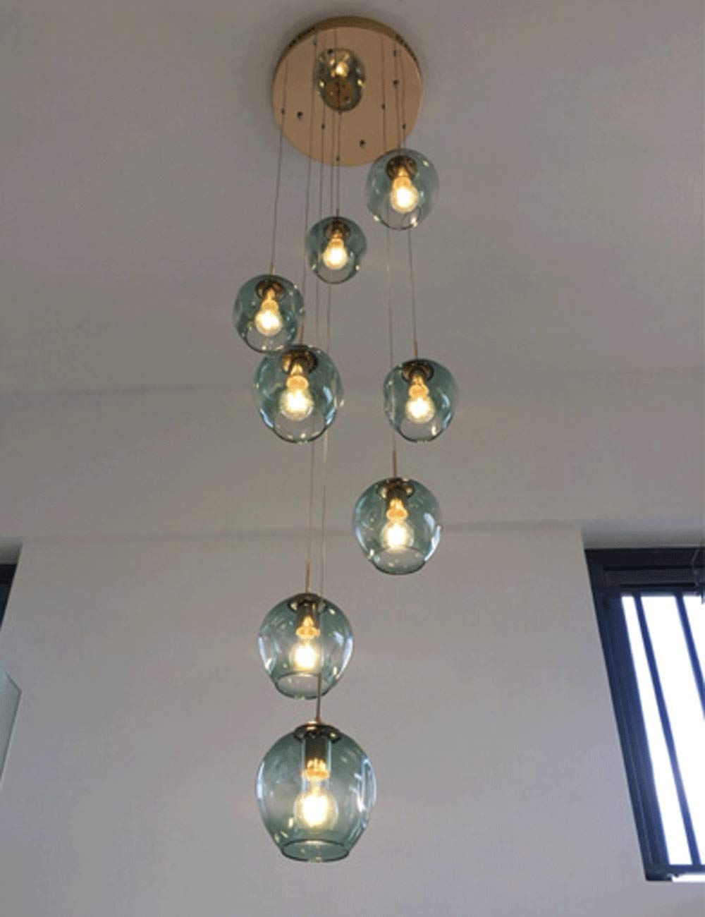 HYJAUSXB Modern Minimalist Glass Ball Pendant Light for Villa Staircase Large Chandelier with 8 Lights Duplex Building 40x180cm Multi Ceiling Lamp E27