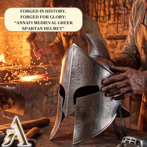 Image of AnNafi Medieval Armour King Leonidas Greek Spartan Helmet | 300 Roman Helmet| Silver Ancient Cosplay Costumes