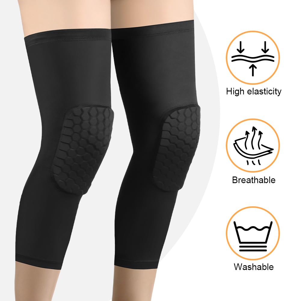 AYBUY Genouillère de Sport, Genouillère Cellulaire de Sport, Genouillères Anticollision Nid d'abeille 2 Unités, Confort Polyvalent Unisexe, pour Volleyball Football Basket Danse (XL-Style long) - 5