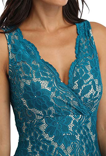 MISS MOLY Women's Floral Lace Overlay Fit and Flare Dress Sexy V-Neck Knee Length Elegant Party Wedding Dress3