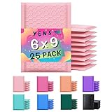 Yens Poly Bubble Mailers 6x10 25 Pack Light Pink Waterproof Self Seal Adhesive Shipping Bags, Cushioning Padded Envelopes for Shipping, Mailing, Packaging Usable 6x9