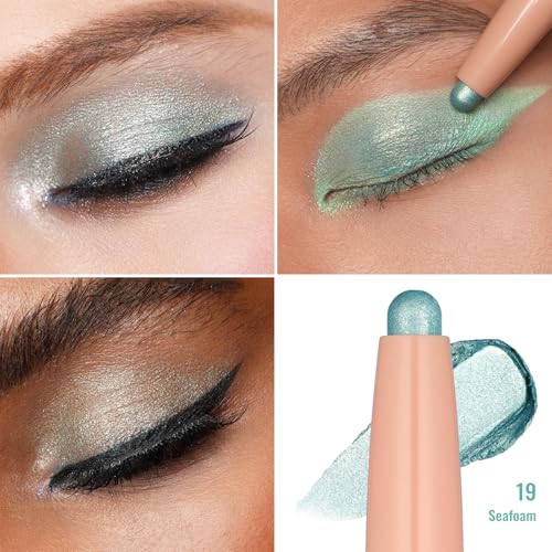 Oulac Waterproof Eye Shadow Stick Smooth and Long Lasting, Shimmering Glitter Finish, Blendable Eyes Makeup, Vegan & Cruelty-Free 3.8g, 19 Seafoam - Image 4