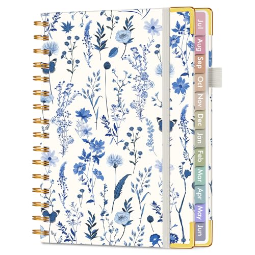 Academic Planner 2026-2027, Hardcover Weekly and Monthly Calendar Planner from July 2026 - June 2027, Daily Agenda Planners with Tabs, College School Organizer for Student Teacher, A5 (6.1" x 8.2"), Blue Floral