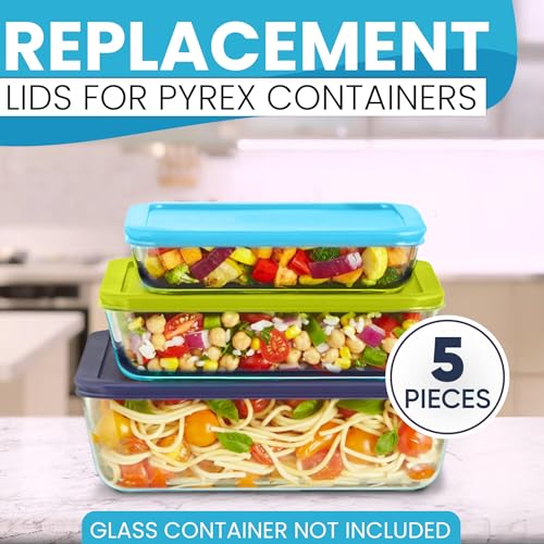 Rectangular Lids for Pyrex Food Storage Containers (2) 3-Cup Light Blue (2) 6-Cup Lime Green (1) 11-Cup Navy