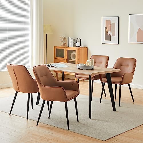 Modern Design Dining Chairs Set of 4, Faux Leather Accent Chairs with Metal Legs (Brown)