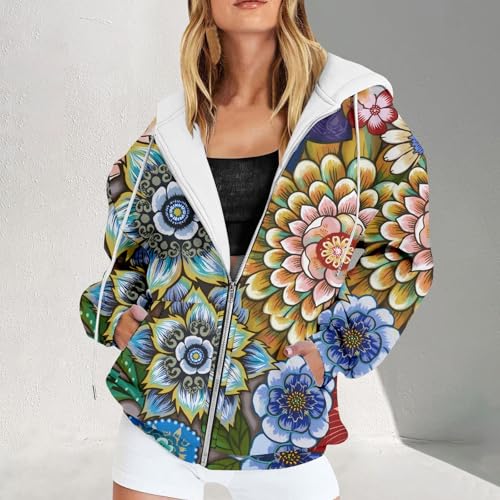 Sweat à capuche décontracté avec fermeture éclair imprimé graphique veste ample
