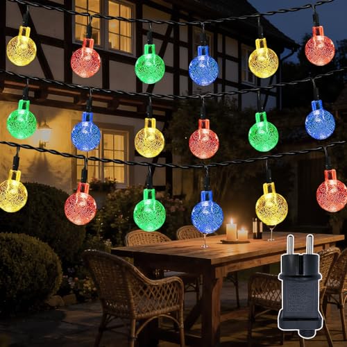 Hopelit Łańcuch świetlny na zewnątrz, kryształowe kule, 10 m, 100 LED Globe łańcuch świetlny do wnętrz, 8 trybów, wodoszczelny, IP44, łańcuch świetlny zasilany z sieci z timerem, do pokoju, ogrodu, na