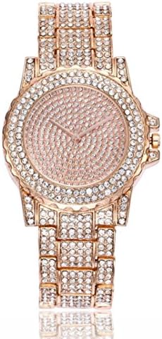 Swyss Women Fashion Trend Watch Diamond Luxury Analog Quartz Round Wrist Watch Chic Temperament Jewelry (Rose Gold)