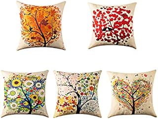 Yangbaga Decorative Cushion Covers 5PCS, 18" Four Season Tree Pillowcase Square Hull House Sofa Cover, Cotton Linen Colorful Cushion for Bed