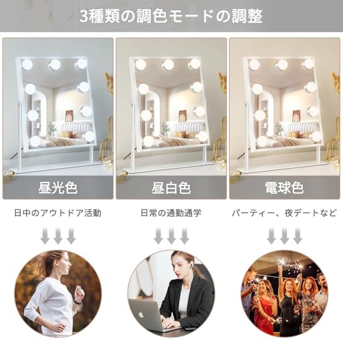 FENCHILIN - 女優ミラー 卓上鏡 ハリウッドミラー 9個LED電球付き の